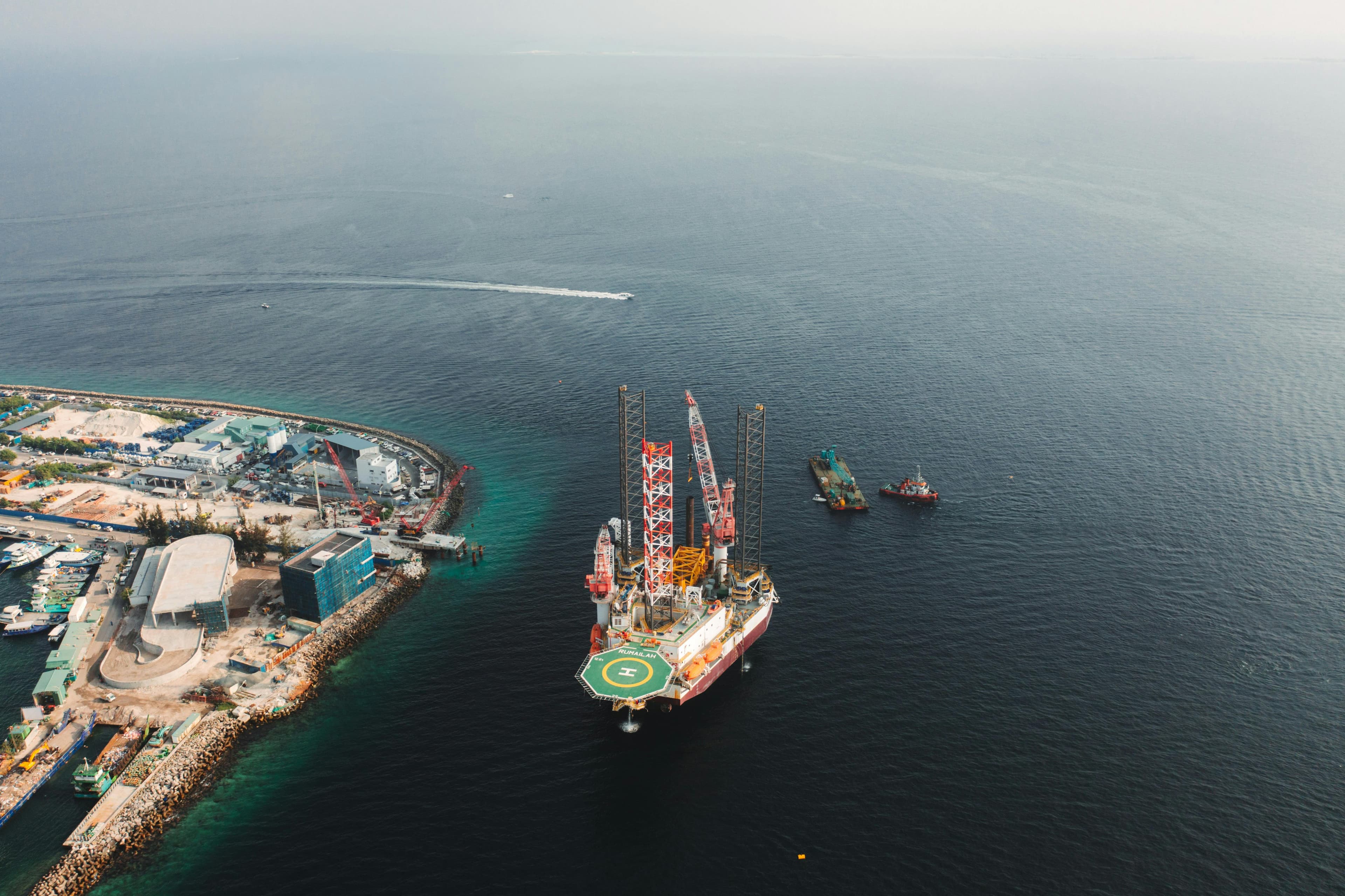 Offshore oil platform seen from above — international work environment